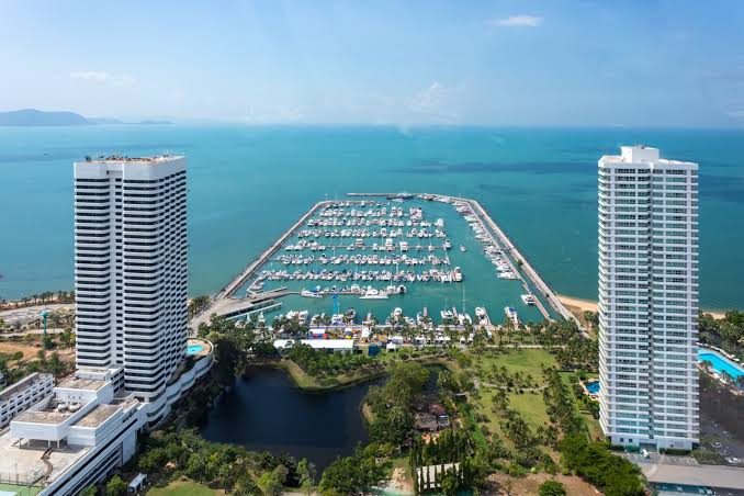 Ocean Marina and the surrounding waterfront from the air.